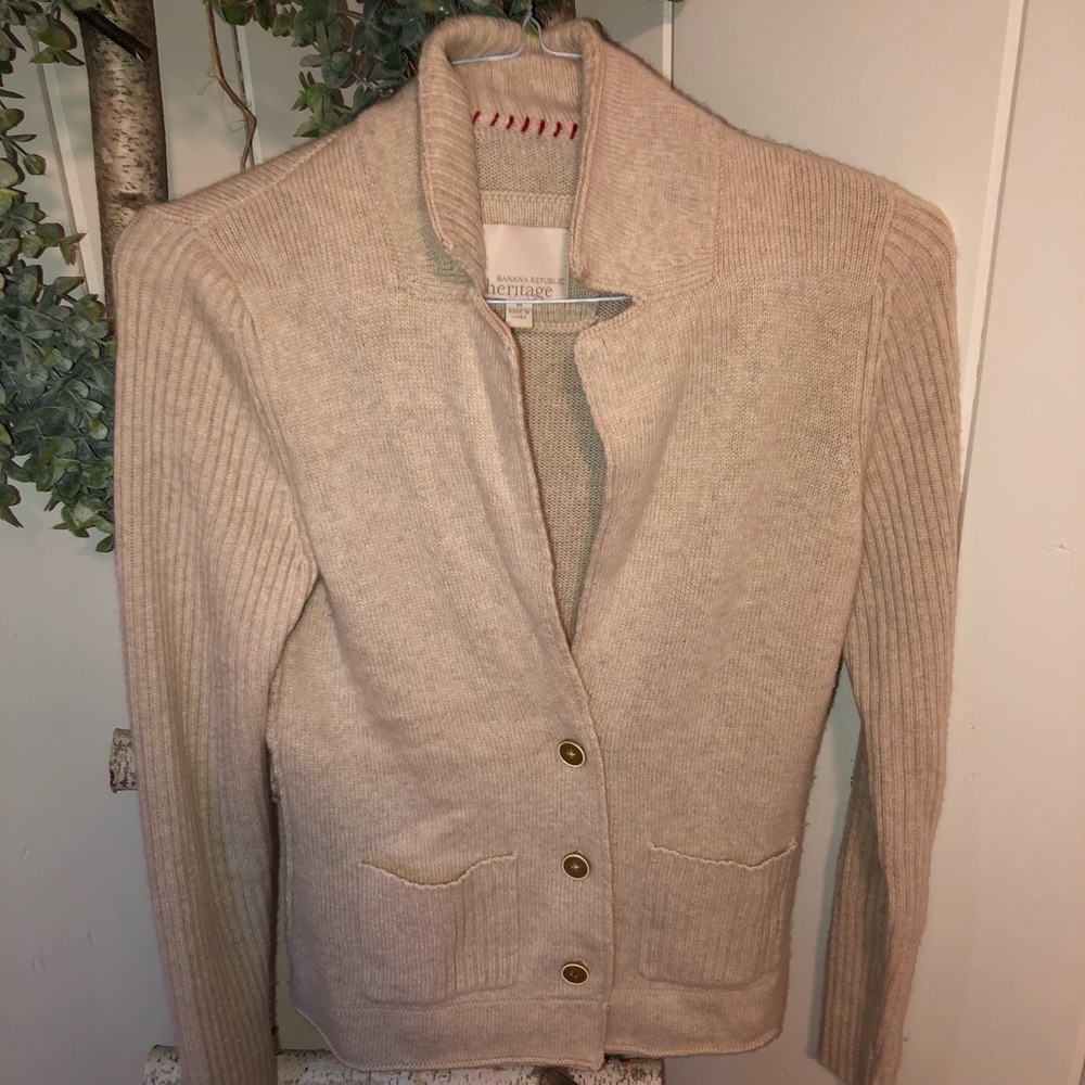 Tan button up cardigan sweater 100% cashmere